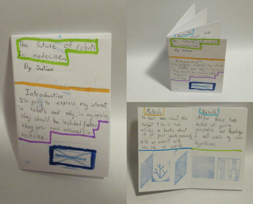 3 images de ce zine qui présente du texte et des lignes colorées.